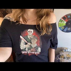 Jason and Freddy off the shoulder shirt